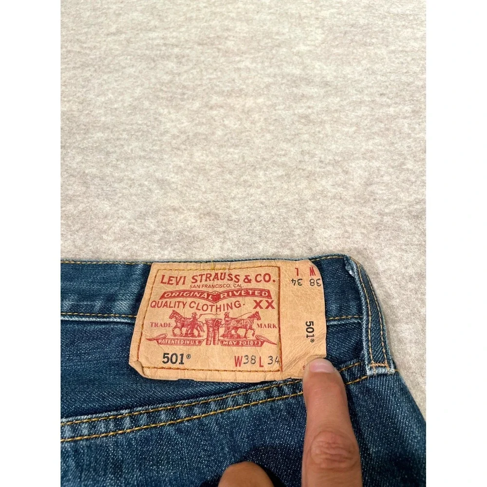 Levis 501 Original Fit Jeans Mens 38x34 Blue Denim‎ Mid Rise Cotton Medium Wash